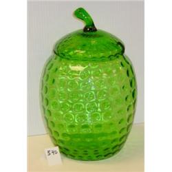 GREEN GLASS Canister/Cookie Jar