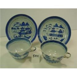 CHINESE EXPORT Canton Cups & Saucers(2)