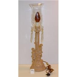 40's Painted Lamp w/Cut Crystal Chimney