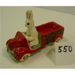 Vintage Chalkware EASTER BUNNY IN CAR