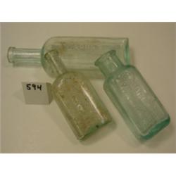 Vintage GREEN GLASS Bottles - Lot of 3