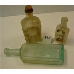 Vintage GREEN GLASS Bottles - Lot of 3