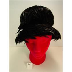 Vintage Black FEATHER HAT with Bow Trim