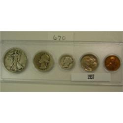 1937 5 Coin Silver Year Set