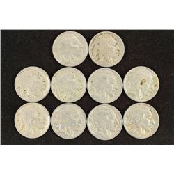 10 ASSORTED 1920'S  BUFFALO NICKELS