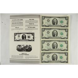 UNCUT SHEET OF 1976 $2 FRN STAR NOTES