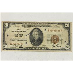 1929 $20 NATIONAL CURRENCY NEW YORK