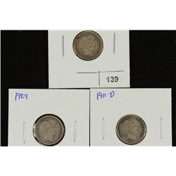 1905,09 & 11-D BARBER DIMES ALL (FINE)