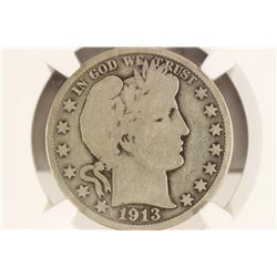 1913 BARBER HALF DOLLAR KEY DATE NGC G6