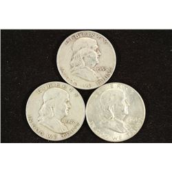 1953-D,57-D & 63-D FRANKLIN HALF DOLLARS