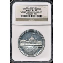 1893 37mm, AL Horticulture Building Medal NGC MS61 World's Columbian Expo