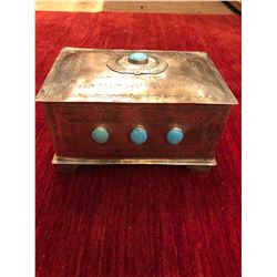 Turquoise & Silver Box with Turquoise Necklace & Damascus Knife Sponsored by: J Alexander & Caswell 