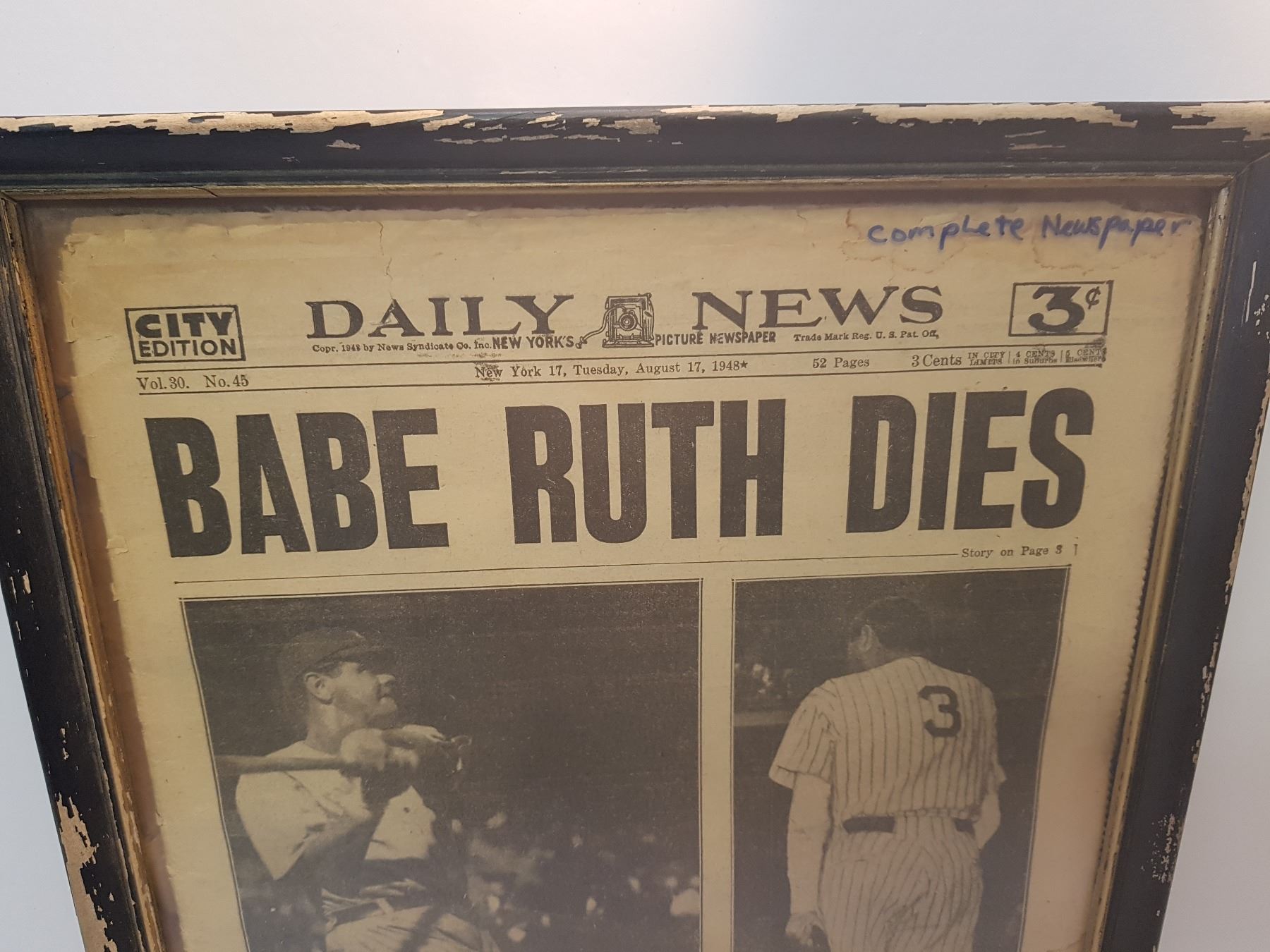 Complete Newspaper =Babe Ruth Dies -1948 - Schmalz Auctions