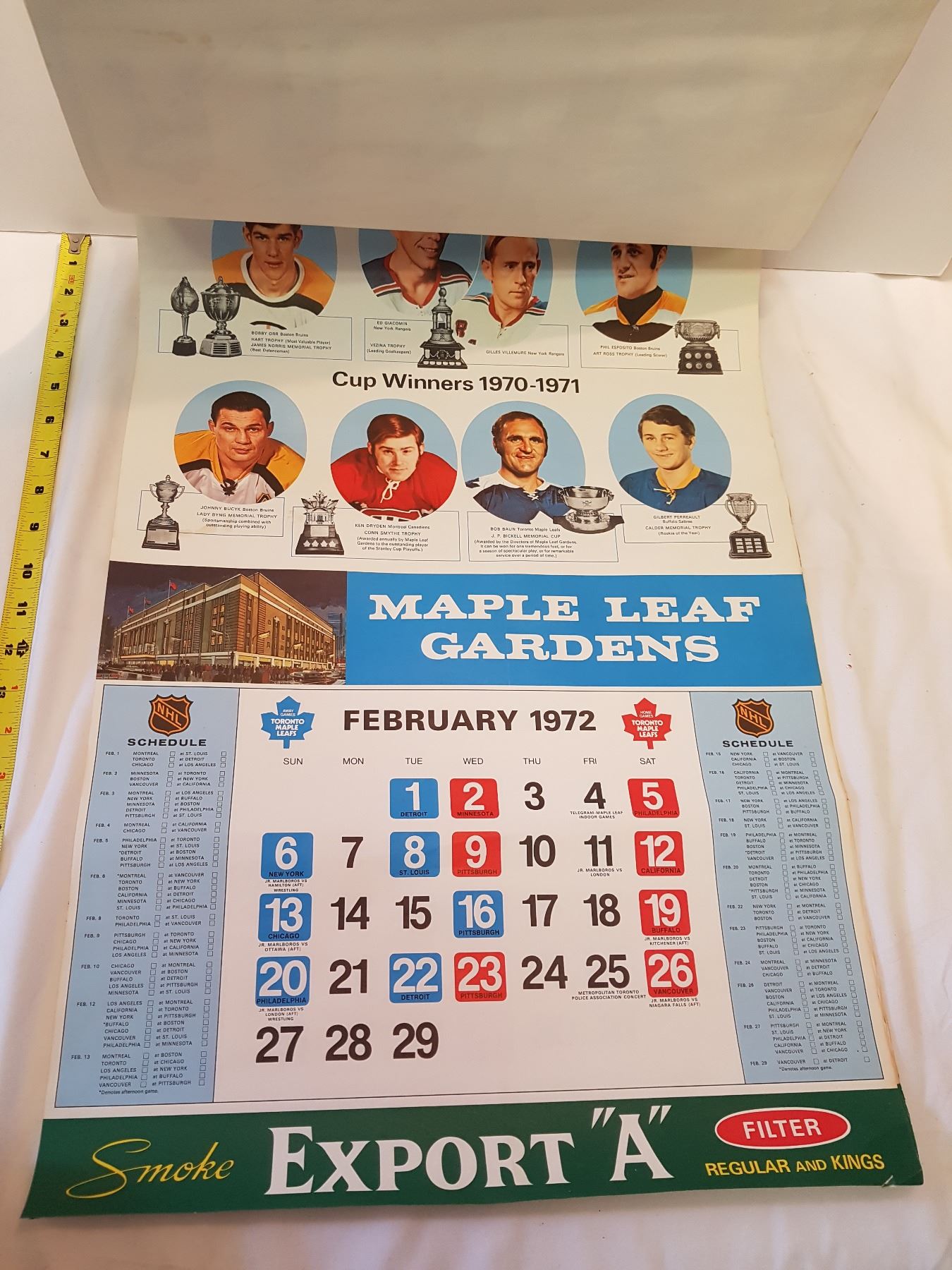 Toronto Maple Leafs 1970/71 Calendar 8 pages