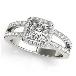 1.26 CTW Certified VS/SI Princess Diamond Solitaire Halo Ring 18K White Gold - REF-246N9Y - 27135