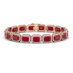 26.21 CTW Ruby & Diamond Halo Bracelet 10K Rose Gold - REF-347Y8K - 41382