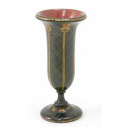 A late 19th century Tartanware posy vase, with green and black tartan throughout and gilt decorat...
