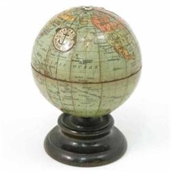 A late Victorian silk ball advertising globe, bearing a label for Clarke and Co. Anchor machine c...
