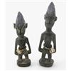 Image 1 : Two Yoruba Ere Ibeji carved wood male figures, with mauve highlights and adorned with trade beads...