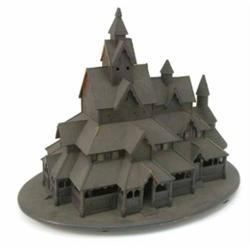 A 19th century model of a Norwegian Stave church, of fine detailed construction mounted on an ova...
