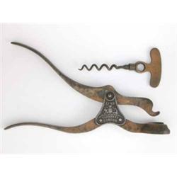 A 19th century English Lund's patent two-piece lever and corkscrew, lever with embossed Royal cre...