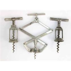A 1950's 'Perfect' patent lever corkscrew, a nickel plated screw stamped 'Solon D.R.M.G', and a f...