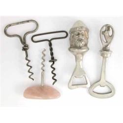 Two 19th century straight pull corkscrews, a further novelty corkscrew and two bottle openers, (5...
