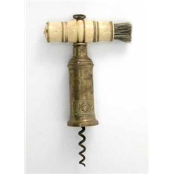 A 19th century Thomason patent corkscrew, with steel suspension ring, bone handle and brass barre...