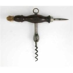A 19th century corkscrew with Robert Jones style rosewood handle, and tulip bulb cork gripper...
