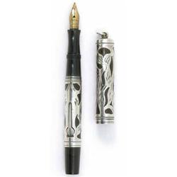 An early 20th century Waterman's Ideal silver filigree fountain pen, black hard rubber barrel wit...