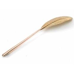 A gold feather quill pen, tapering shaft with spring action nib fastener, 6.5ins...