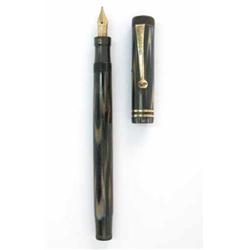 A Parker 'Lucky Curve' fountain pen, striated blue and gold finish with gold ring and button acti...