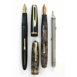 A late 19th century S Mordan & Co silver pencil, with exterior slides hallmarked 1895, a Waterman...