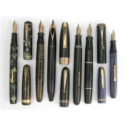 A Conway Stewart No. 286 lever fill fountain pen, green and black marble finish and single gold r...