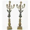 Image 1 : A pair of Louis XVI design 3-branch candelabra, the arms cast with ormolu scrolls and a fruit fin...