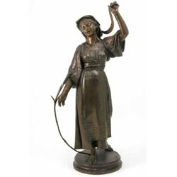 Emile-Placide Lambert, a bronze figure of a Neapolitan peasant girl, naturalistically modelled we...