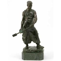 J.Cardona, a bronze figure of a blacksmith, naturalistically modelled holding a hammer, 16.5ins...