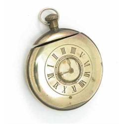 A late Victorian brass vesta case, in the form of a half hunter pocket watch, 2ins...