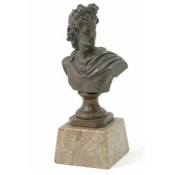E. Bormel, a late 19th century bust of a gentleman, wearing a classical robe, mounted on a marble...