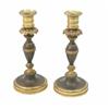 Image 1 : A pair of Regency brass candlesticks, on bronzed baluster stems with acanthus decorated sconces,...