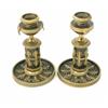 Image 1 : A pair of Regency brass candlesticks, on bronzed column stems, with urn shaped scones and gilt le...