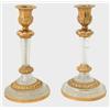 Image 1 : A pair of Louis XV design rock crystal and ormolu candlesticks, on reeded stems with acanthus lea...