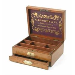 A G. Rowney & Co mahogany artists box, the inside lid with embossed gilt leather maker label, wit...