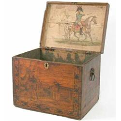 A penwork box, possibly 18th century, each facade decorated with chinoiserie figural and foliate...