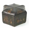 Image 1 : A late 19th century hexagonal lacquered papier mache box, decorated throughout with panels of Eas...