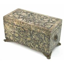 A Regency pen work box, the lid decorated with overall scrolling foliate motifs within a geometri...