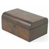 Image 1 : A burr-walnut jewellery box, with hinged lid enclosing a compartmented interior, 8.75 ins...