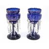 Image 1 : A pair of Victorian blue glass table lustres, with enamelled and gilded decoration and clear glas...