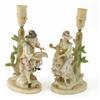 Image 1 : A pair of Dresden figural table lamps, one a shepherd, the other a shepherdess, each tending to a...