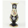 Image 1 : An early Victorian bone china vase, baluster shape with floral-painted reserve against a deep blu...